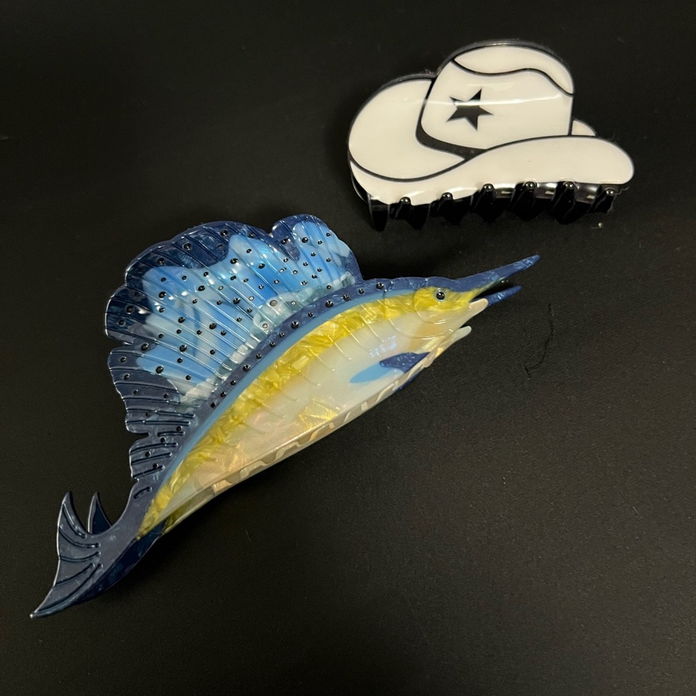 Funky Hair Clips - Sailfish Nautical and Cowboy Hat